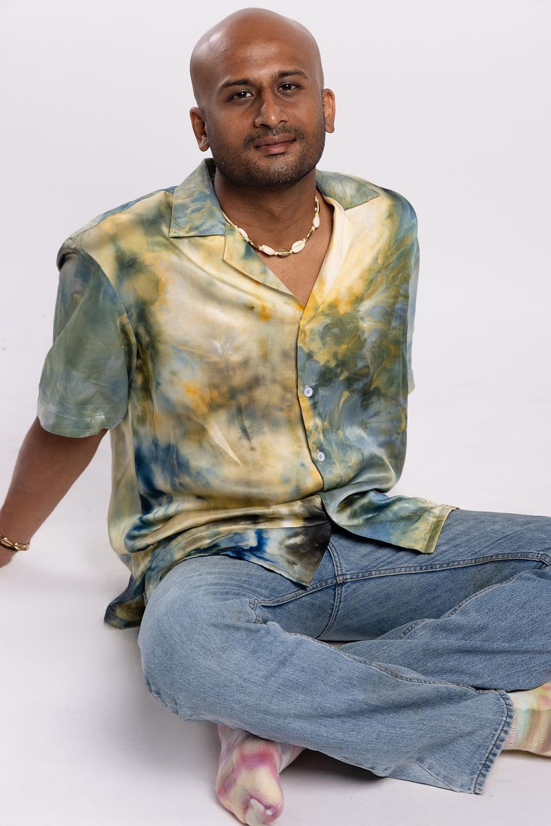 Linen Satin Cuban Collar Shirt - Golden Hour