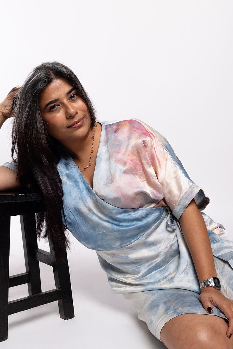 Kimono Wrap Dress Pastel Sunset (Pastel Blue Pink)