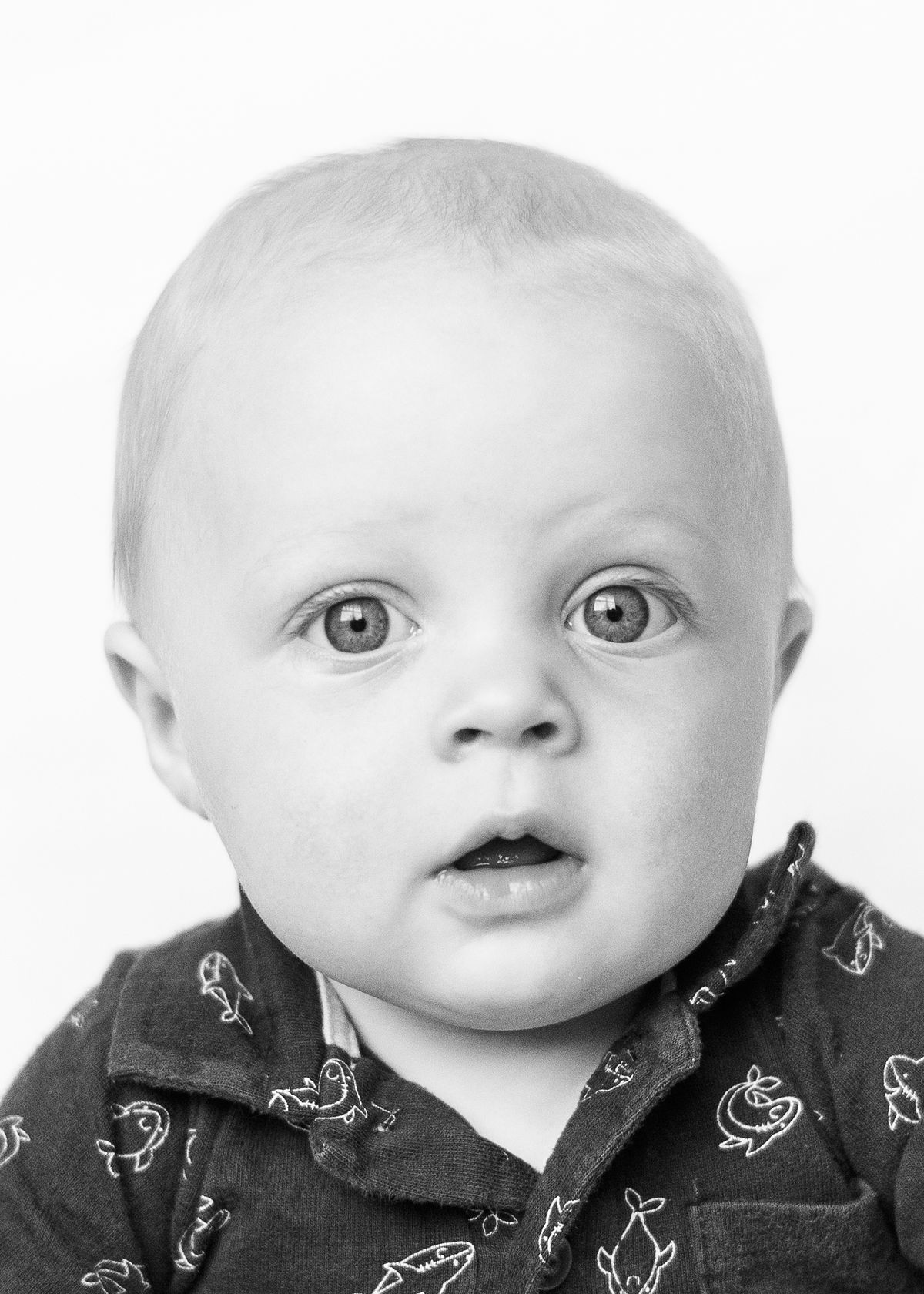 B&W 6-month old milestone serious face by Cranberry Township PA newborn photographer