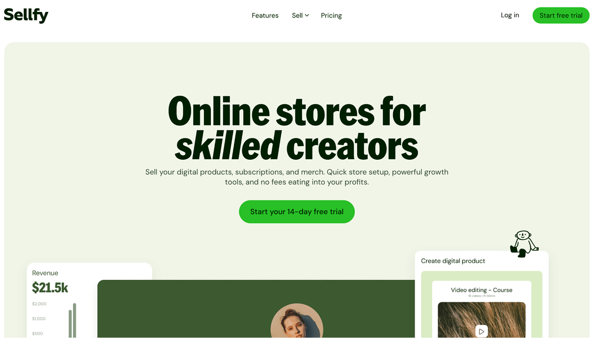 Image of Sellfy's home page