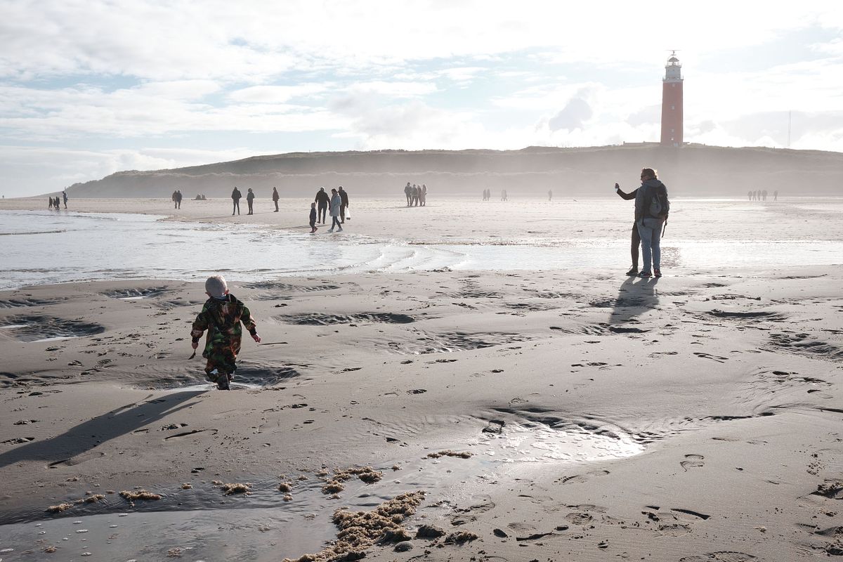 People walking along Texel Beach in the Netherlands, captured by photographer Sandeep Gajula
