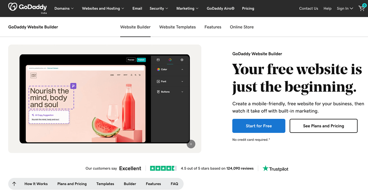 GoDaddy Website-Baukasten-Startseite