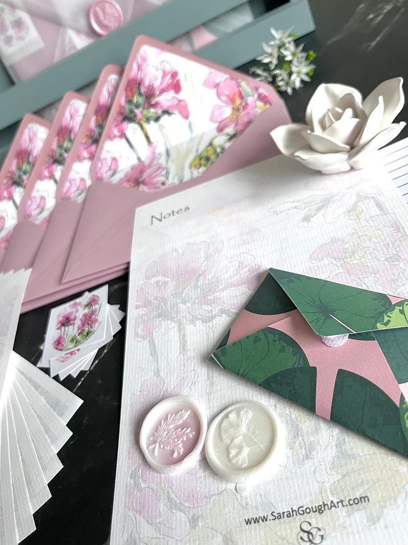 Luxury Pink Geranium Scented Letter Writing Stationery Gift Set with Accessories