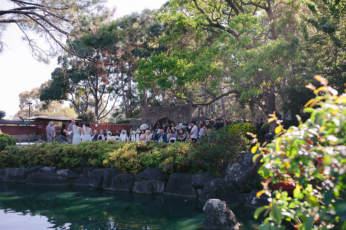 wedding ceremony at the picturesque lakeside in the heart of Japanese Garden Auburn Botanic Gardens.