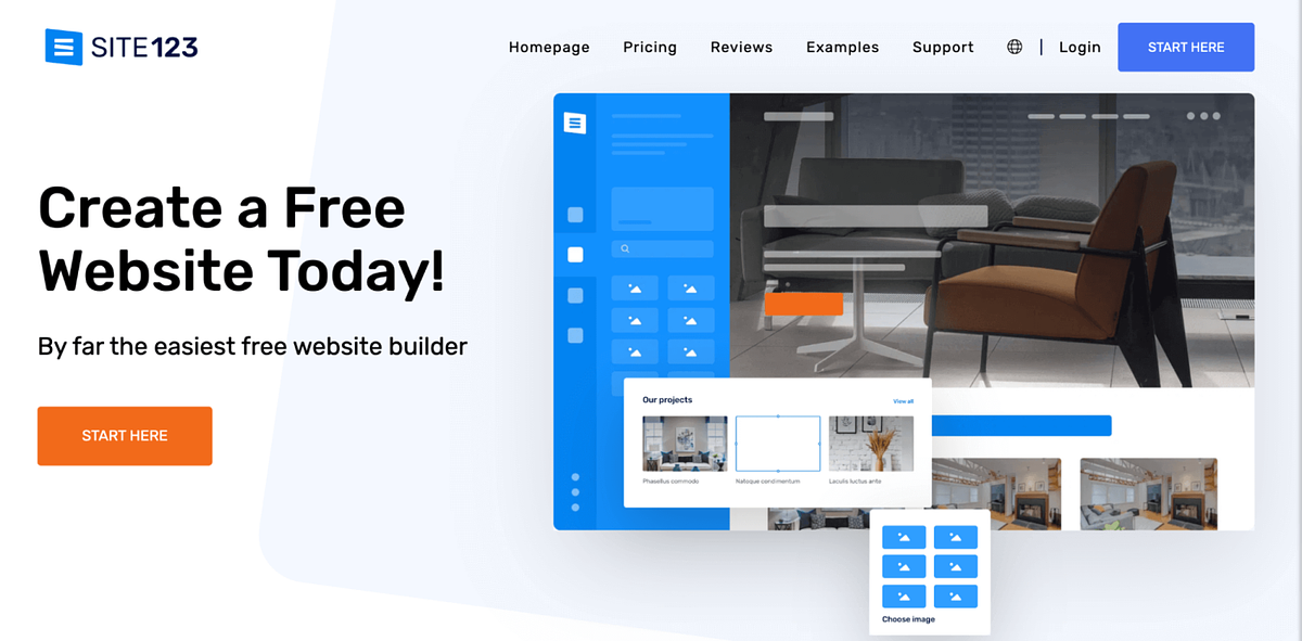 Schermafbeelding van de startpagina van SITE123