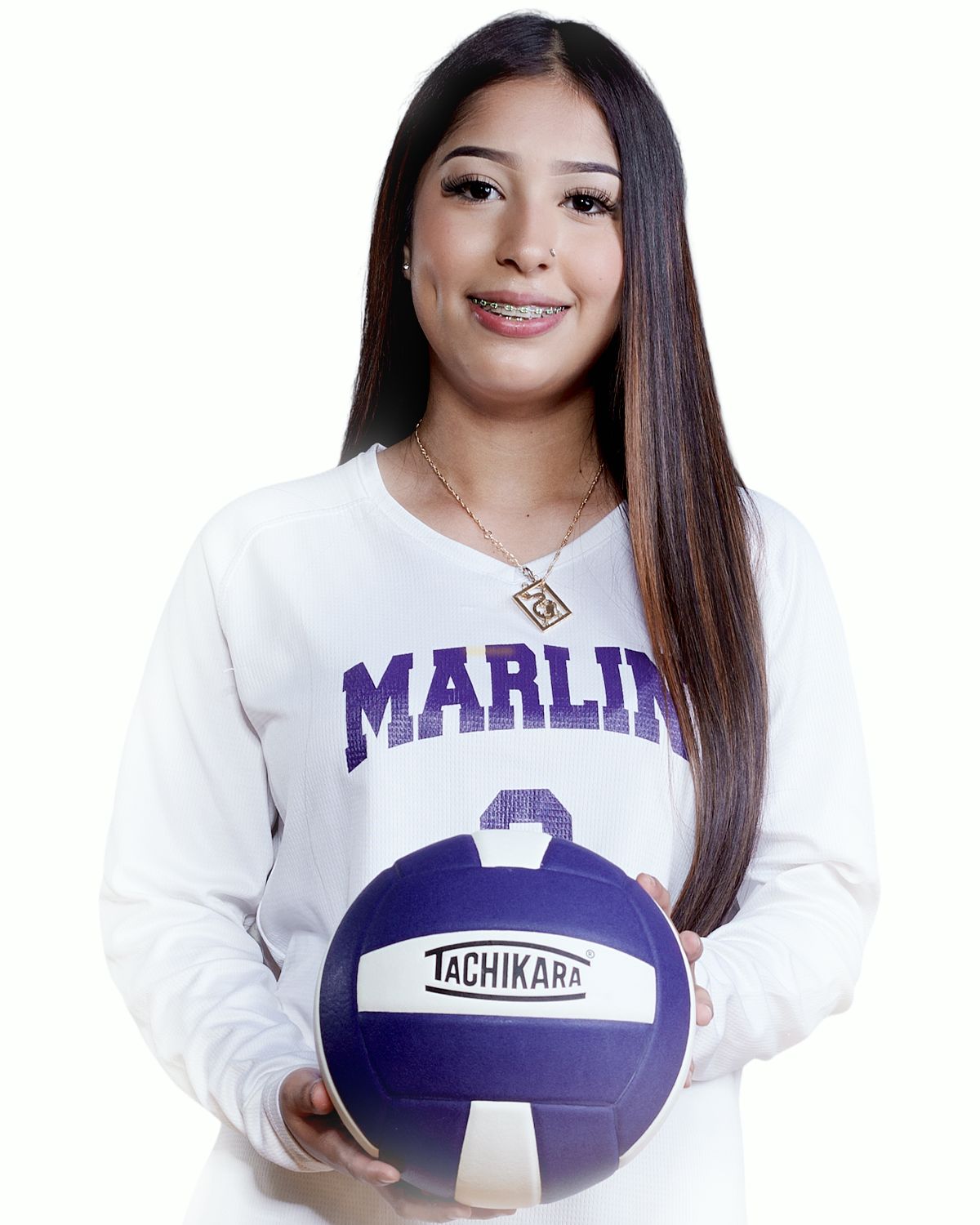 High-key sportrait of volleyball player from Marlin ISD.