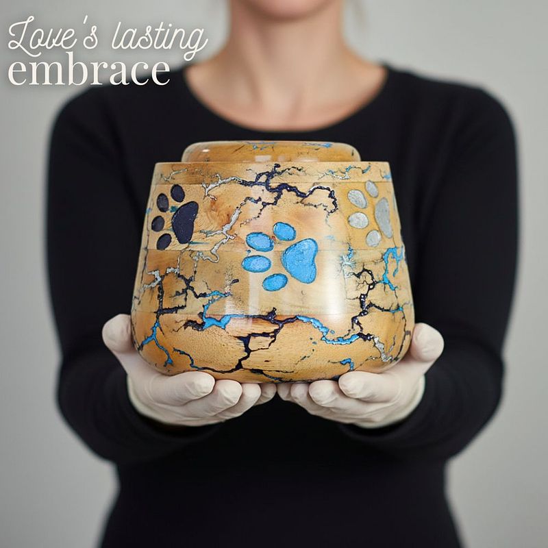 Carved Paw & Lightning Strikes Wooden Urn for Pet Ashes