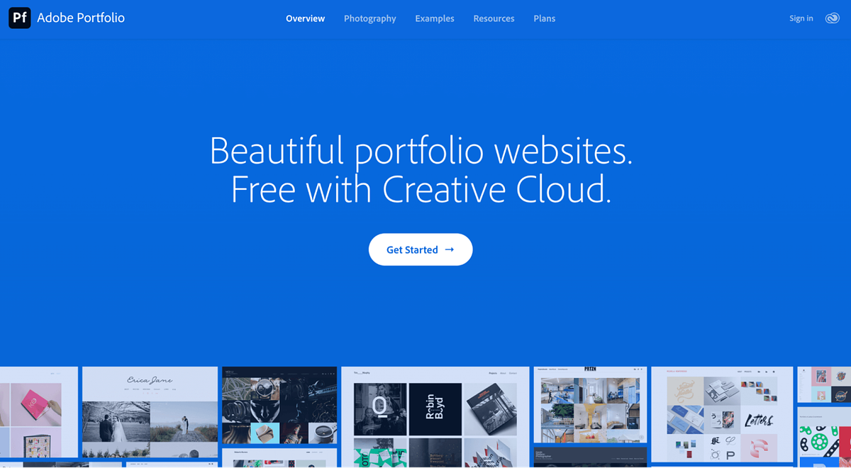 Homepage of Adobe Portfolio