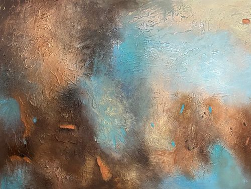 Teal and Copper abstract landscape painting for luxury homes in Mumbai and Alibaug