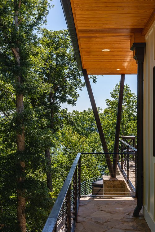 side walk framing view of 'V' posts