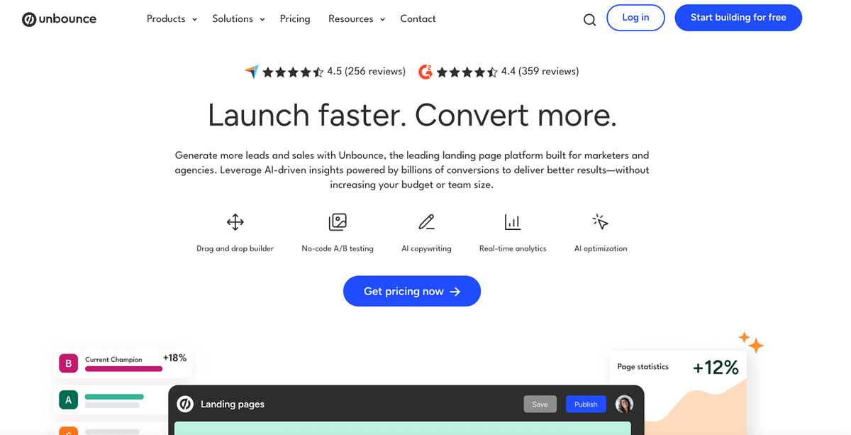 Image of Unbounce homepage