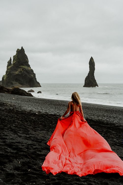Travel portrait flying dress photoshoot in South Iceland