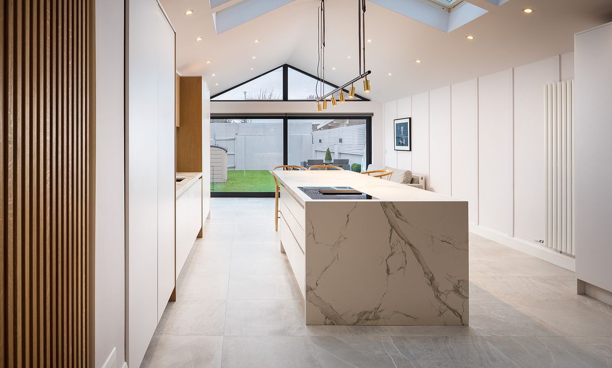 Modern Kitchen with Calacatta Marble Island - Edenderry