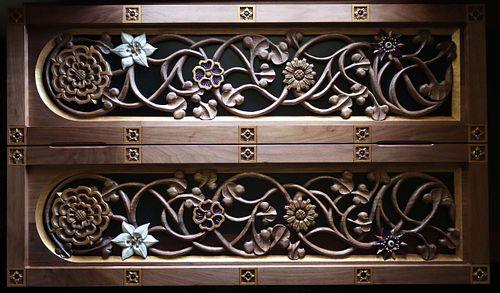 hand-carved flowers and vines for doors for St. Joseph shrine in St. Bernadette Catholic Church in Lancaster, Ohio