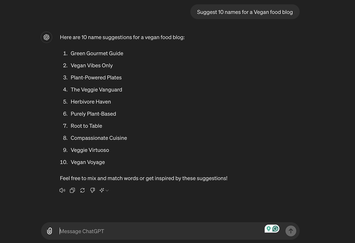 ChatGPT-query voor blognamen