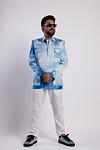Linen Satin Safari Blazer - Summer Sky
