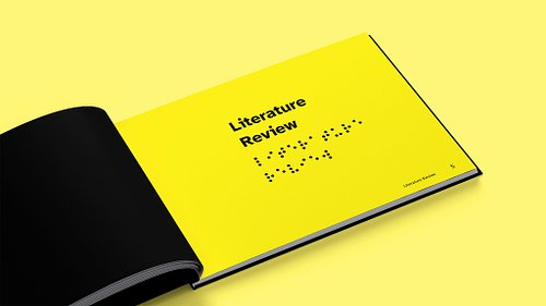 Chapter title page featuring the heading &lsquo;Literature Review&rsquo; with a Braille translation underneath.