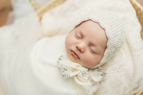 Sleeping newborn in basket with floral accents – Houston newborn photography