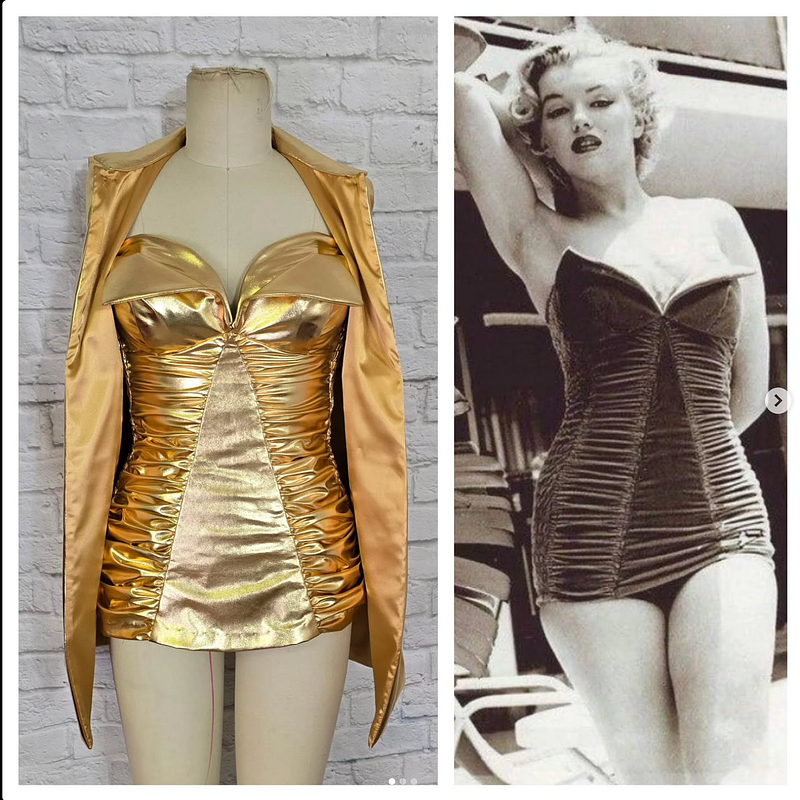 Marilyn's Pinup Suit- Wing One Piece Smocked Back