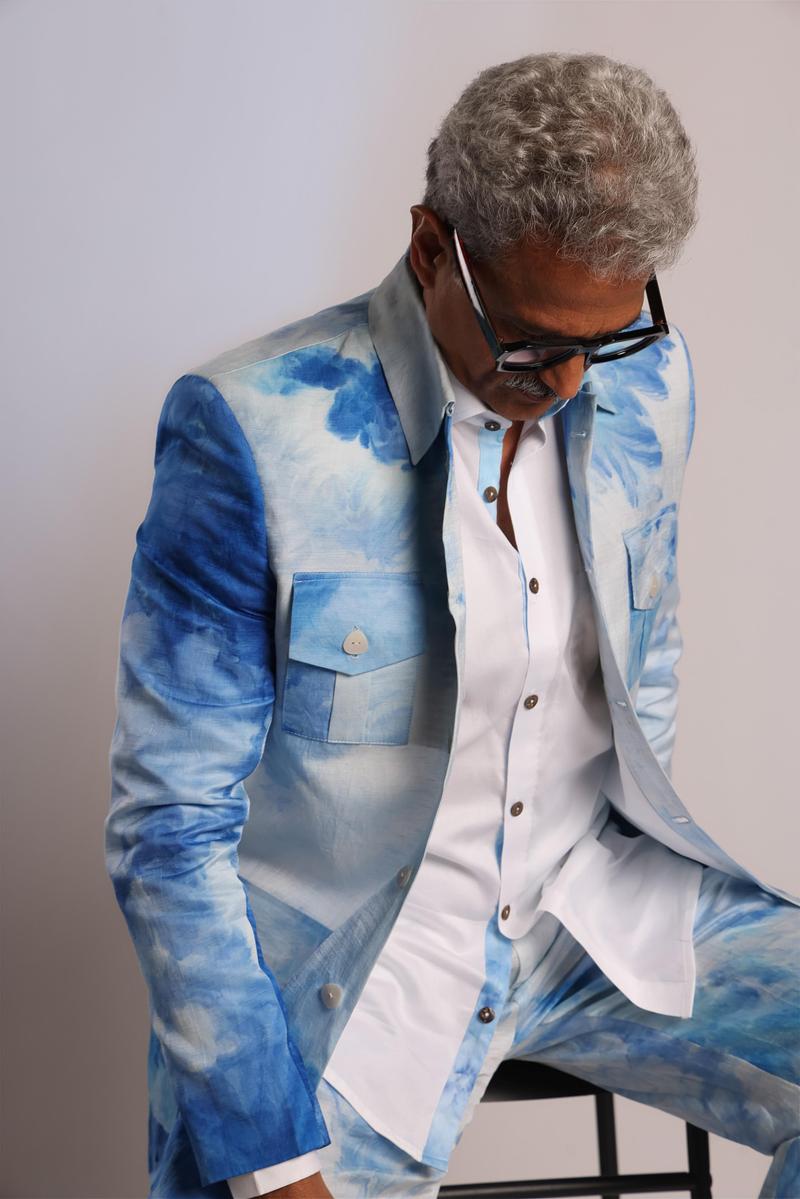 Linen Satin Safari Blazer - Summer Sky