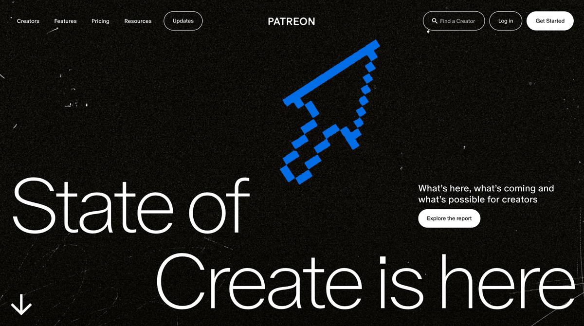Screenshot der Homepage von Patreon