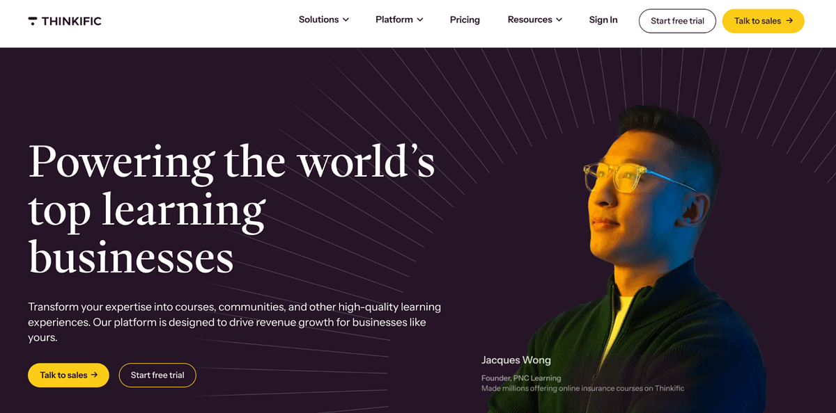 Thinkific homepage screenshot