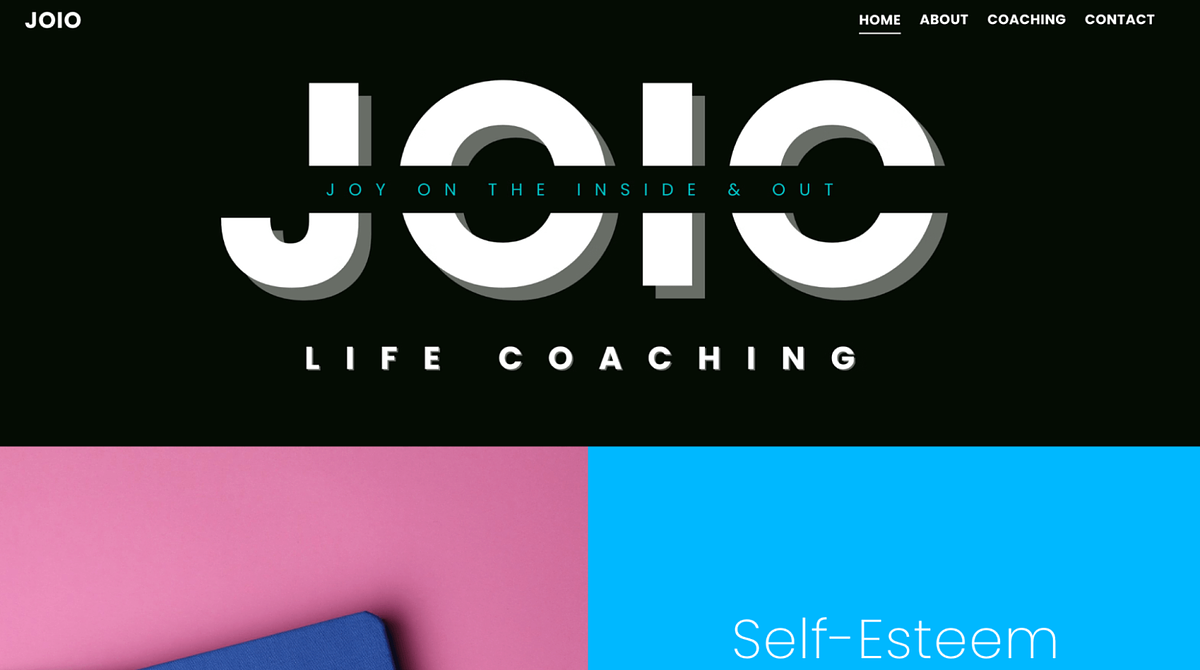 Capture d'écran du site web de coaching de vie JOIO