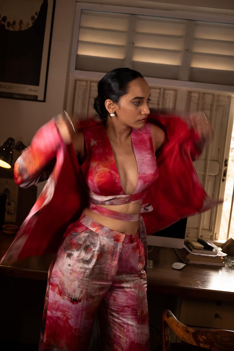 Plunge Wrap Blouse - Scarlet Sky