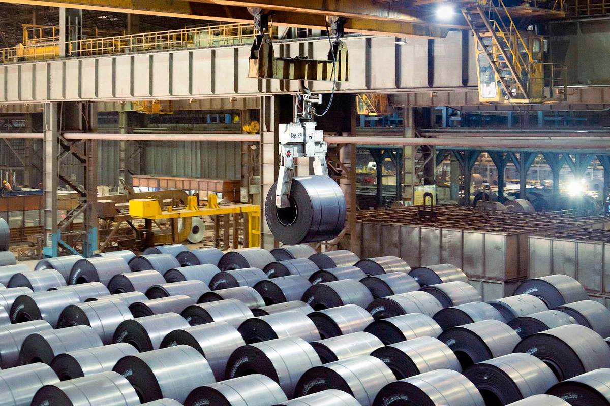 Loading steel coil in the store. A hub steel coils