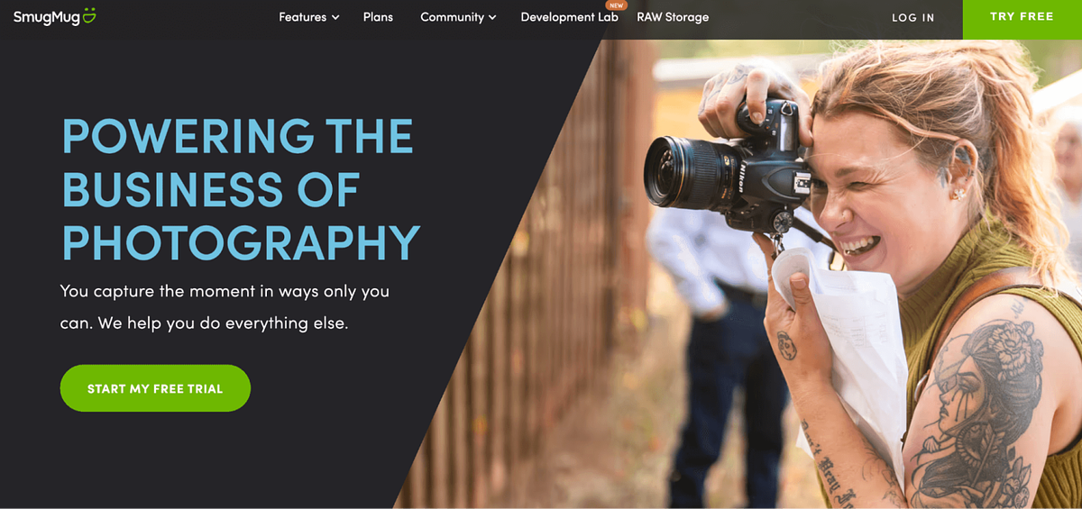 Captura de tela da página inicial do SmugMug