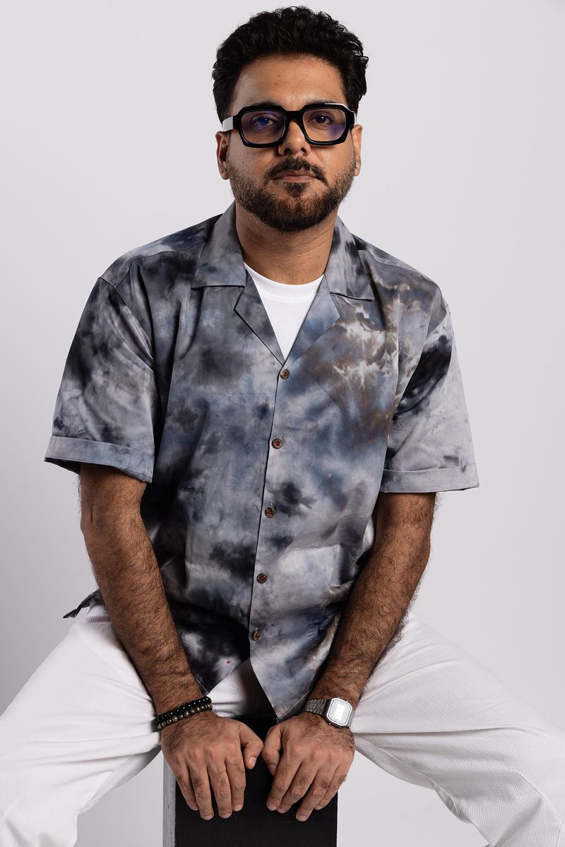 Cuban Collar Shirt - Charcoal Sky