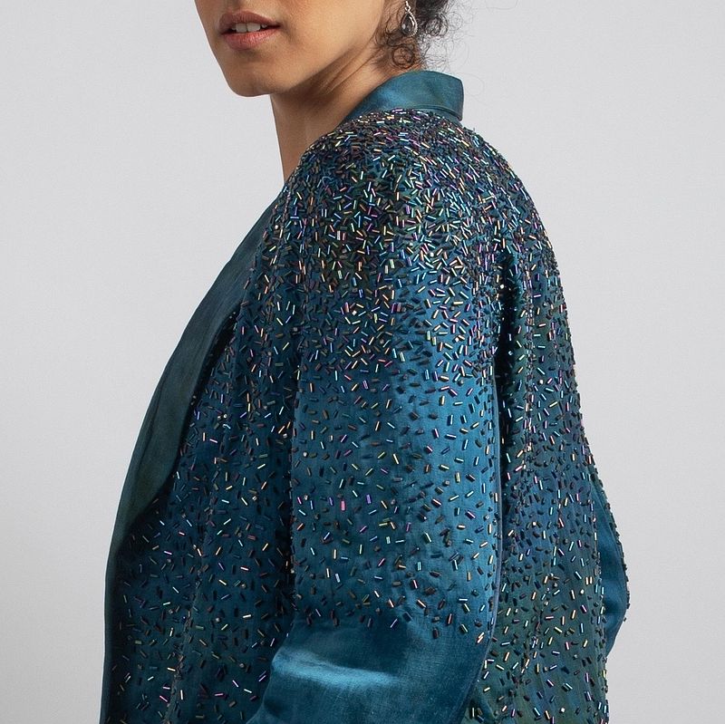 Metallic Wings Embroidered  Blazer