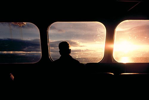 35mm film photo of man enjoying sunrise on BC ferries