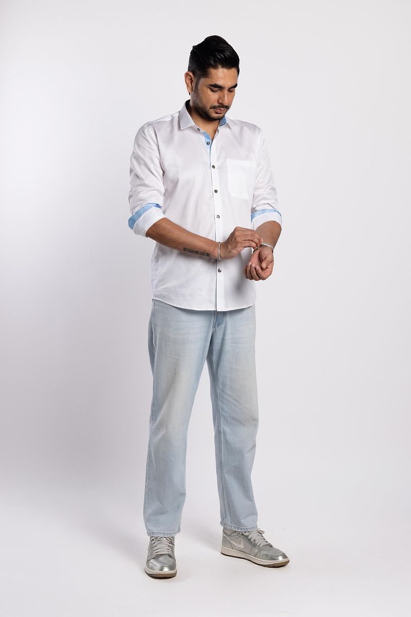 Signature White Premium Cotton Shirt - Summer Sky