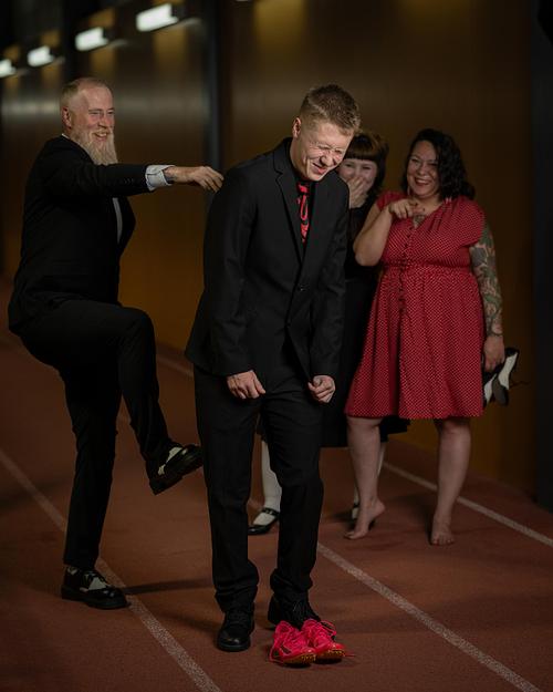 Prince Albert Grad's family giving him the boot at Alfred Jenkins Field House.