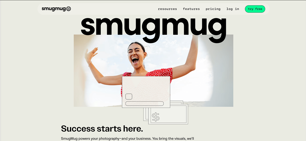 SmugMug homepage showing unlimited photo storage and print sales platform for high-volume photographers