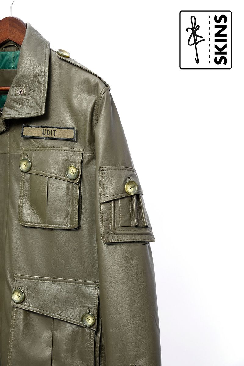 SKINS Odh : M65 Field Leather Jacket (Olive Green)