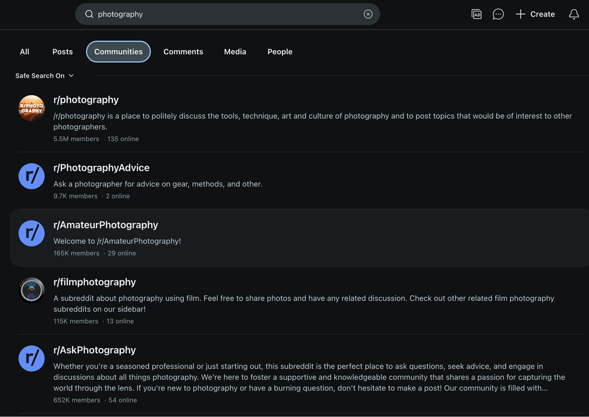 Captura de pantalla de la interfaz de Reddit
