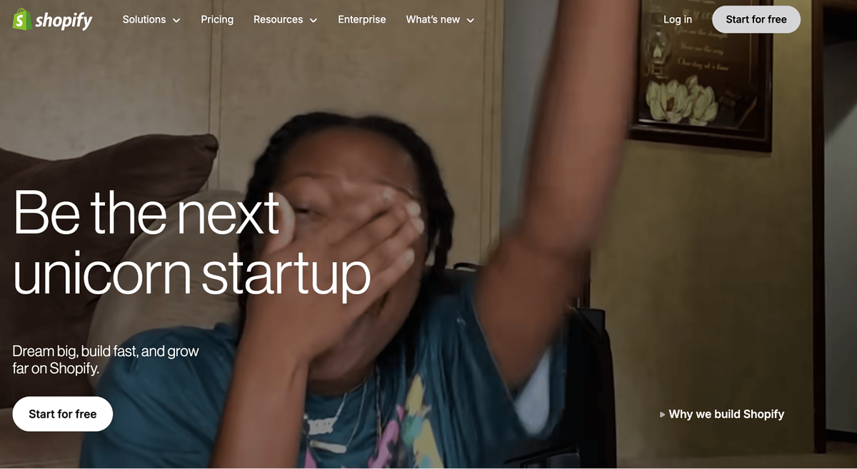 Captura de tela da página inicial do Shopify