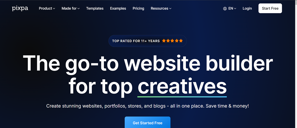 Pixpa home page