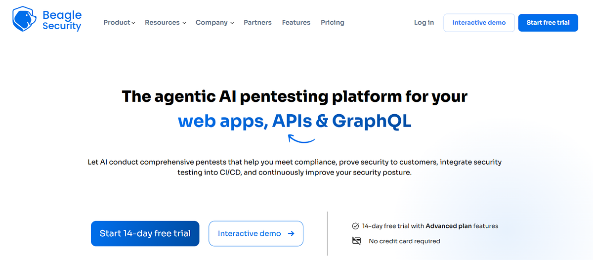 Schermata della homepage di Beagle Security