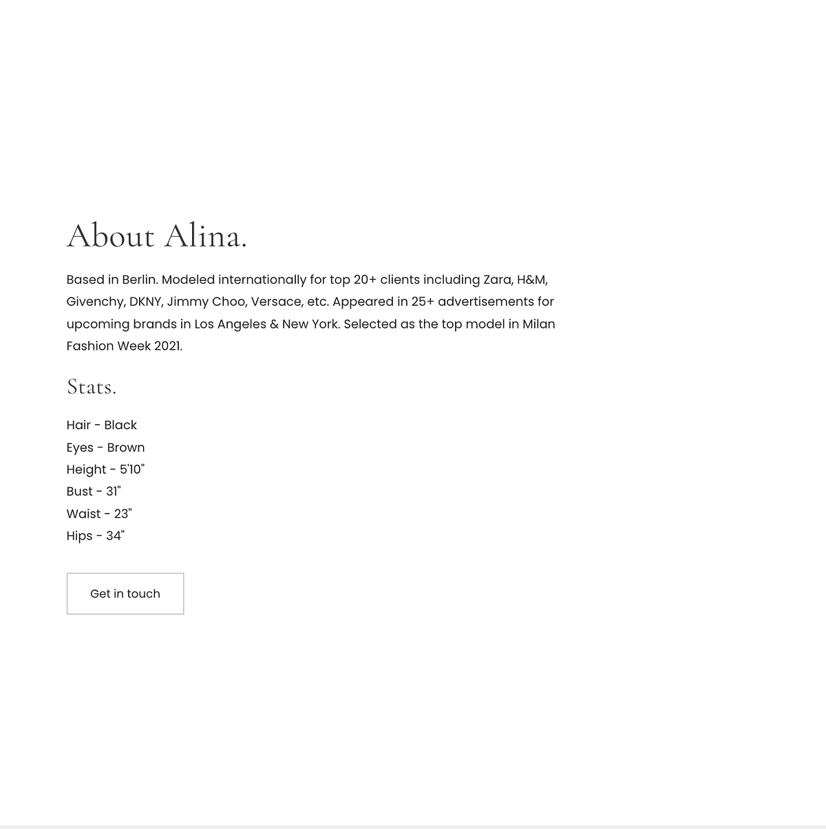 Example of physical stats in an online acting resume