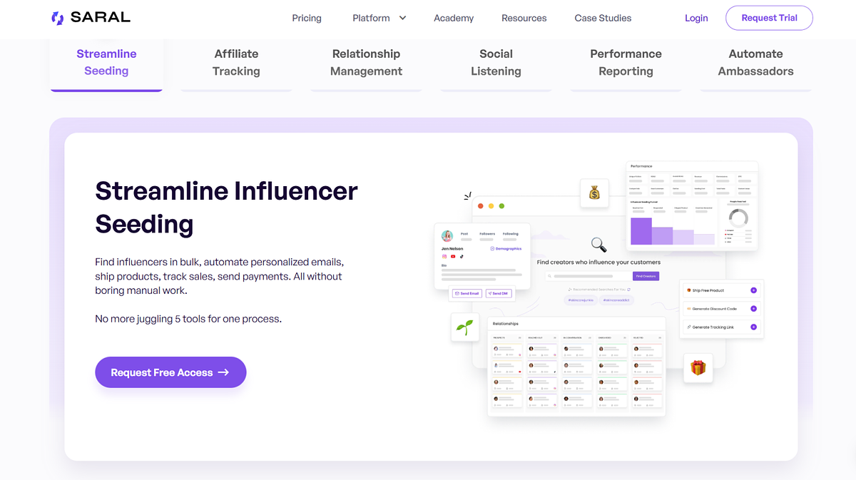 Schermafbeelding van de SARAL-homepage