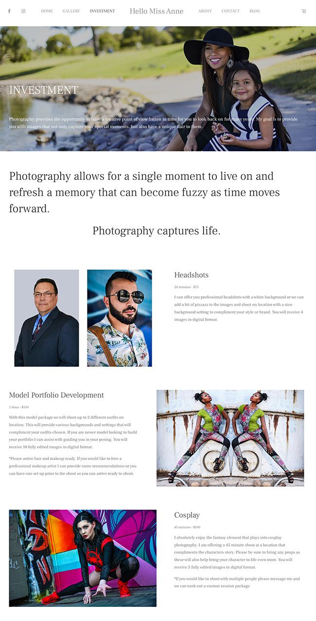 Sitio web del portafolio de fotografía de Stephanie Anne Rodriguez