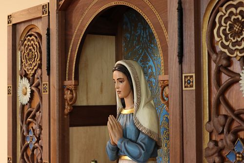 Restored St Bernadette Statue in her new custom shrine