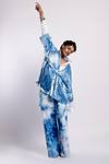 Linen Satin Kimono Jacket - Summer Sky