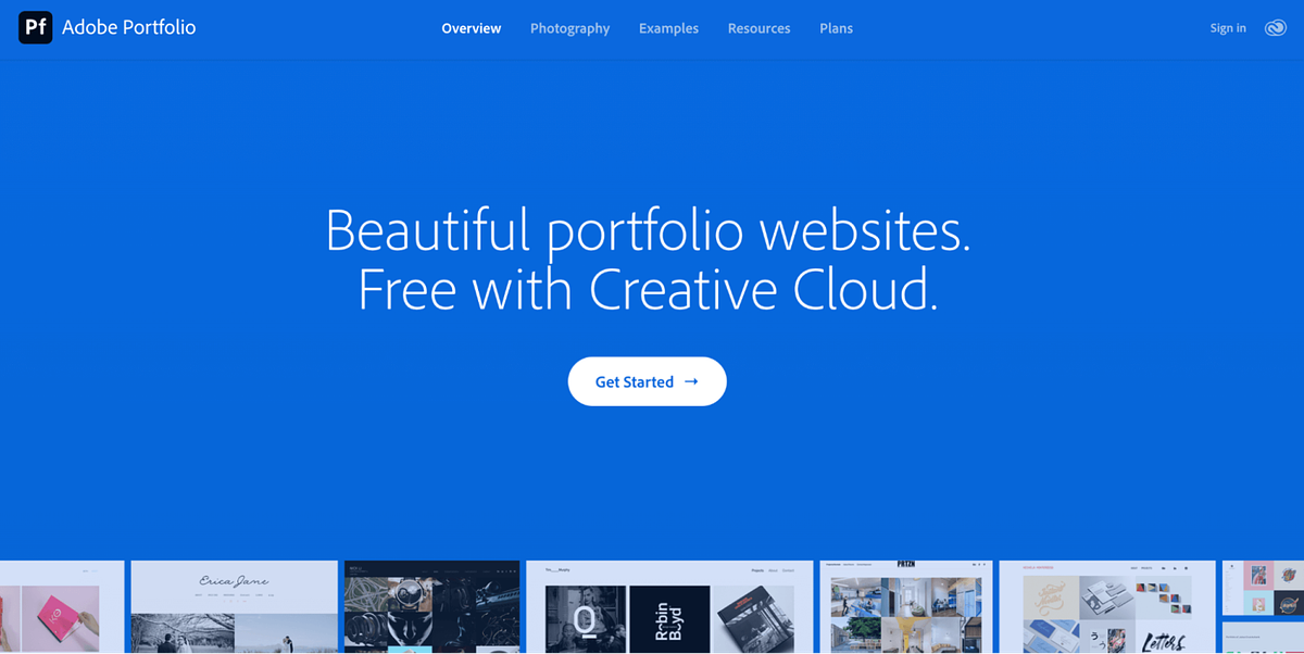 Adobe Portfolio website builder homepage