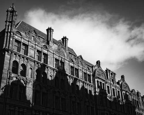 Cityscapes, architecture, stone, building, gothic, Clyde, Glasgow, Scotland, United Kingdom, UK, black & white