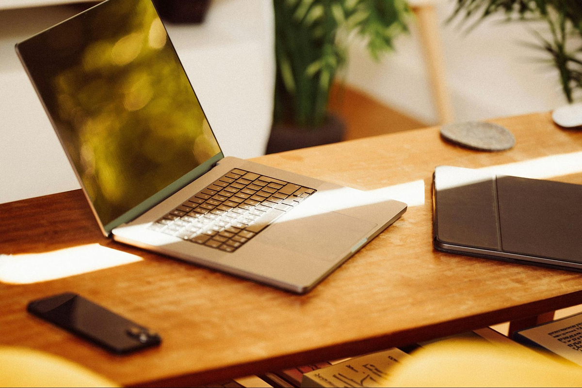 laptop on a table