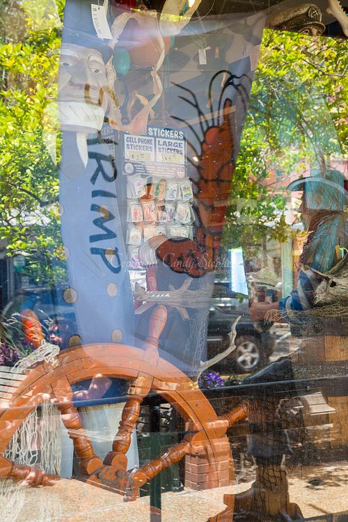 Amelia Island Florida shrimp flag pirate figure captain's wheel